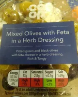 Mixed olives with feta in a herb dressing