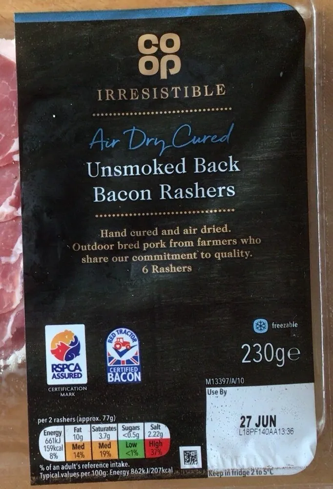 Unsmoked back Bacon Rashers