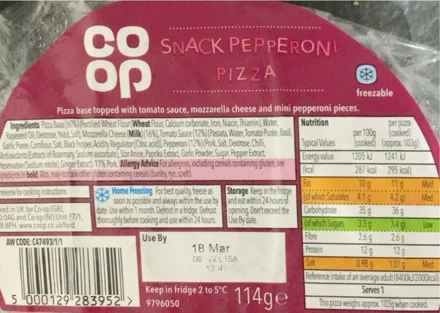 Snack pepperoni pizza