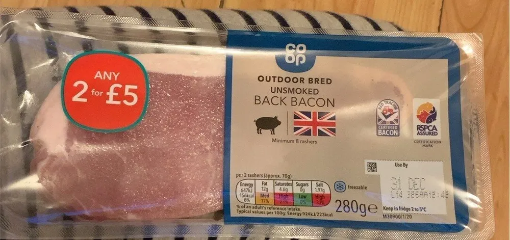 outdoor bred unsmoked back bacon