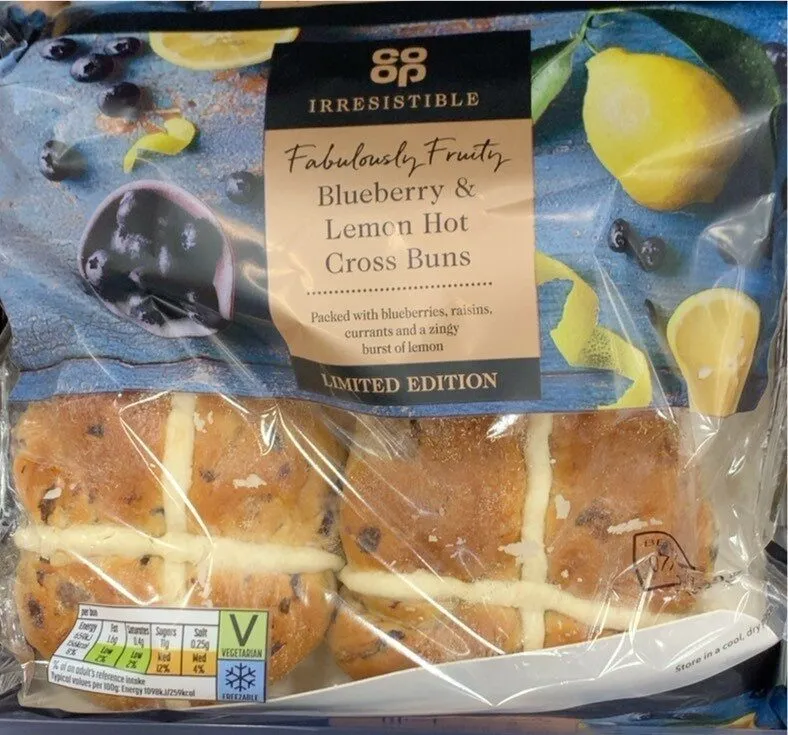 Blueberry & lemon hot cross buns