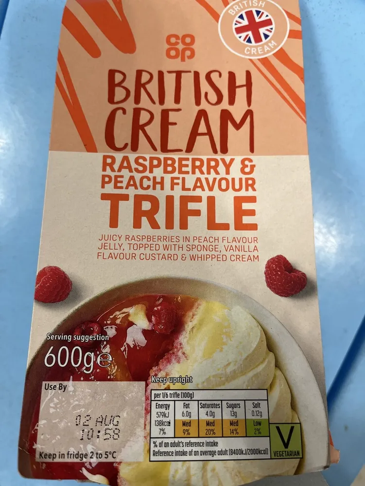 British Cream Raspberry And Peach Flavour Trifle
