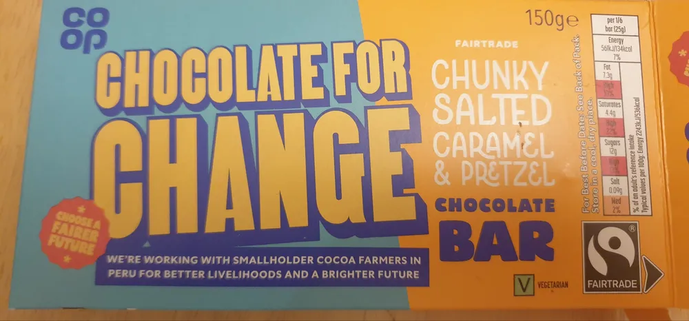 Chocolate For Change Chunky Salted Caramel And Pretzel Chocolate Bar