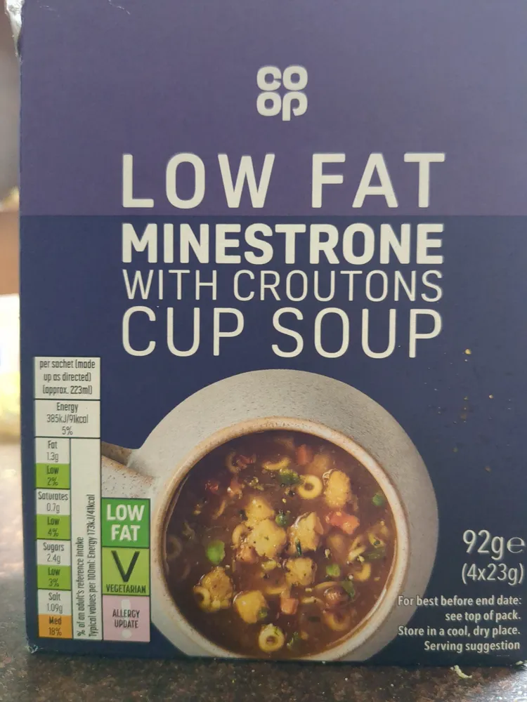 Low fat minestrone cup soup