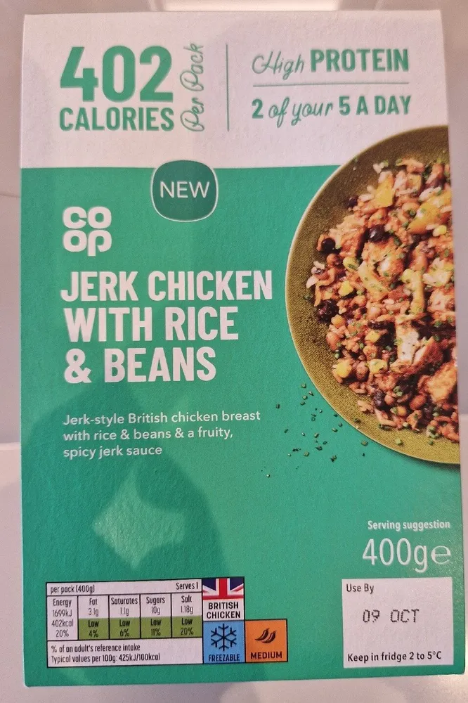 Jerk chicken with rice and beans
