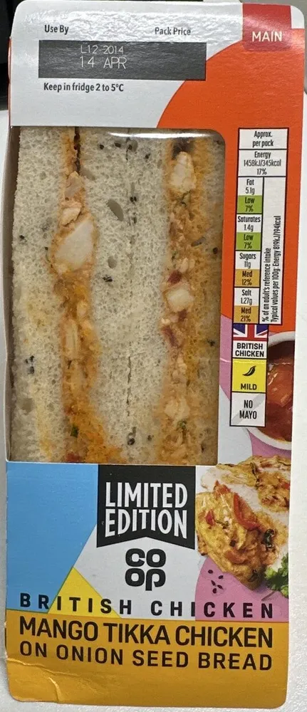 Mango Tikka Chicken On Onion Seed Bread