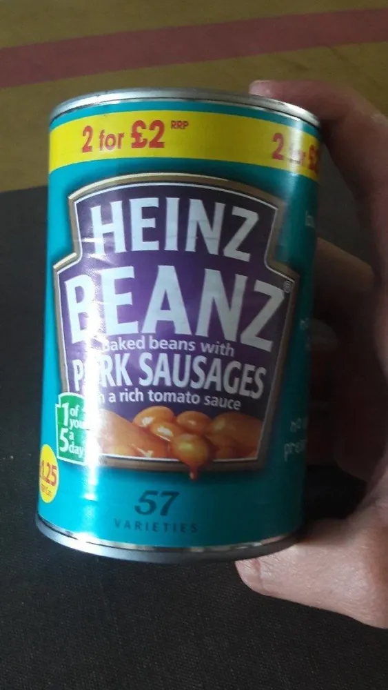 Baked beans with pork sausages