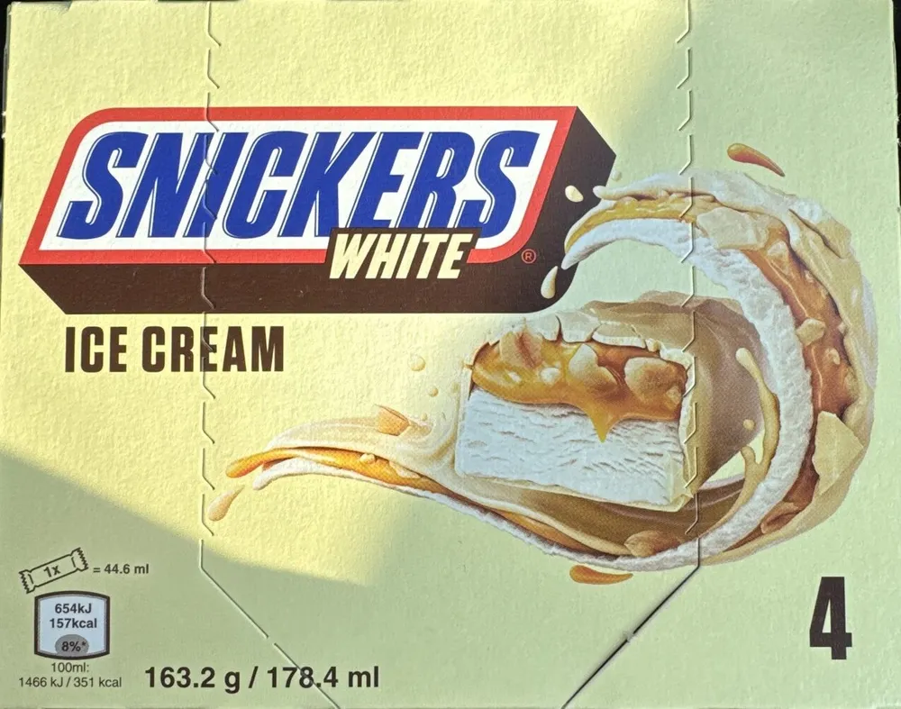 SNICKERS ICE CREAM WHITE 654kJ 157kcal 100ml 1466