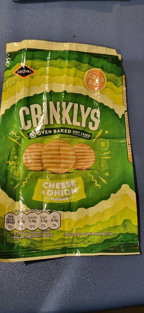 Cheese and Onion flavour crinkled snack biscuits