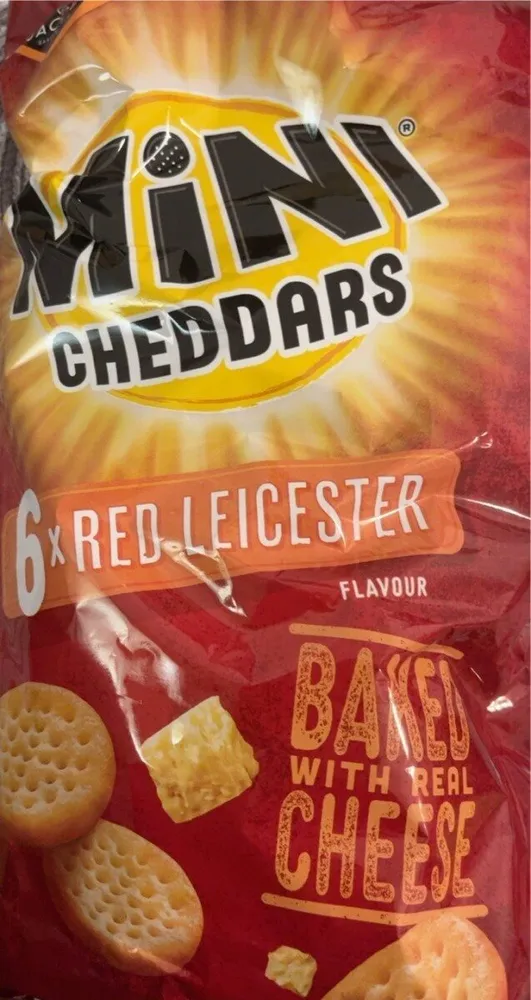 OBS MIN CHEDDARS 6 RED LEICESTER FLAVOUR BAKED WIT