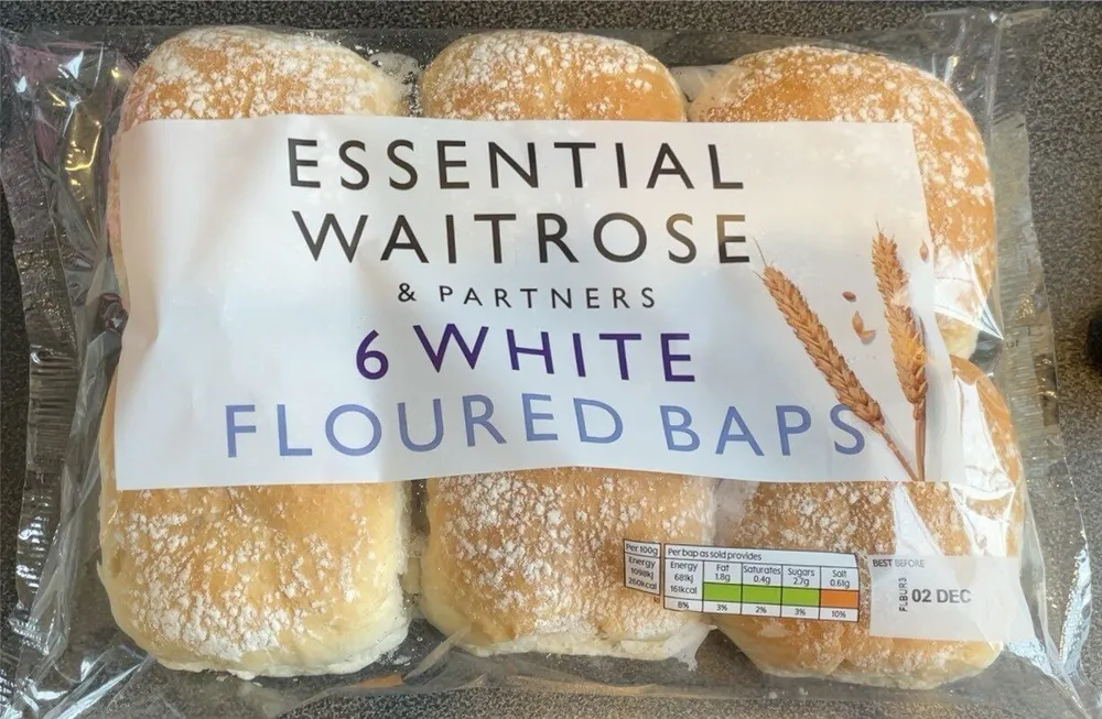 ESSENTIAL WAITROSE & PARTNERS 6 WHITE FLOURED BAPS