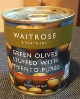 Green olives stuffed with pimento puree
