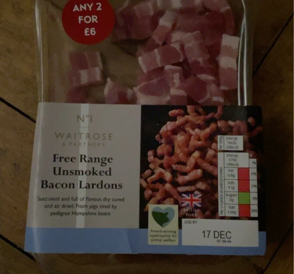 Free range unsmoked bacon lardon