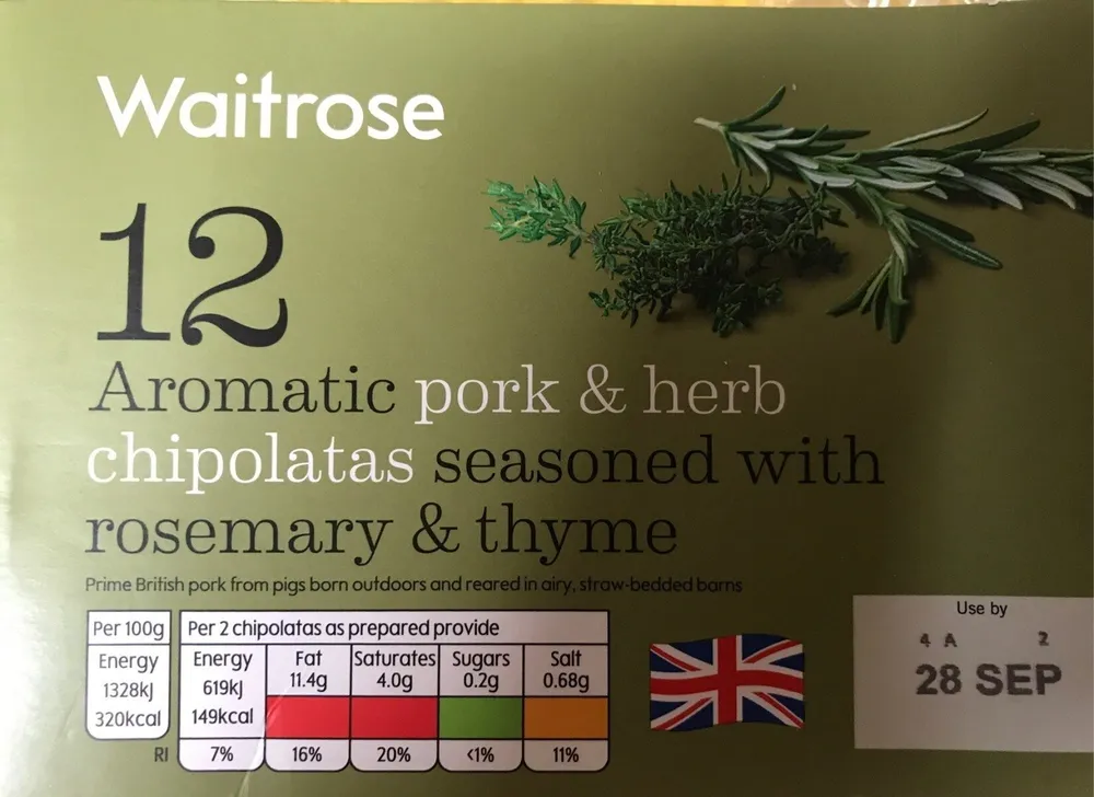 Aromatic pork & herb chipolatas