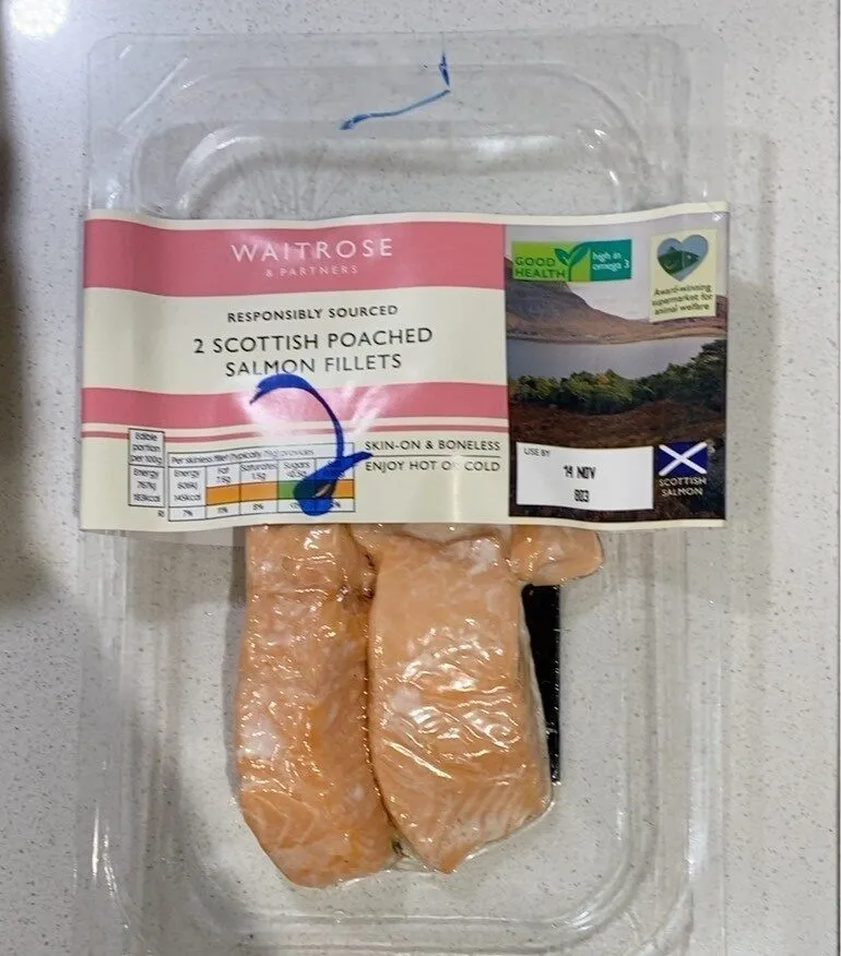 2 Scottish poached salmon fillets