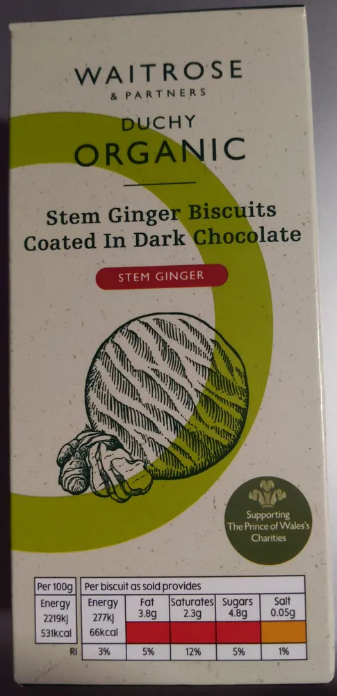 Duchy Organic Stem Ginger Biscuits Coated in Dark Chocolate