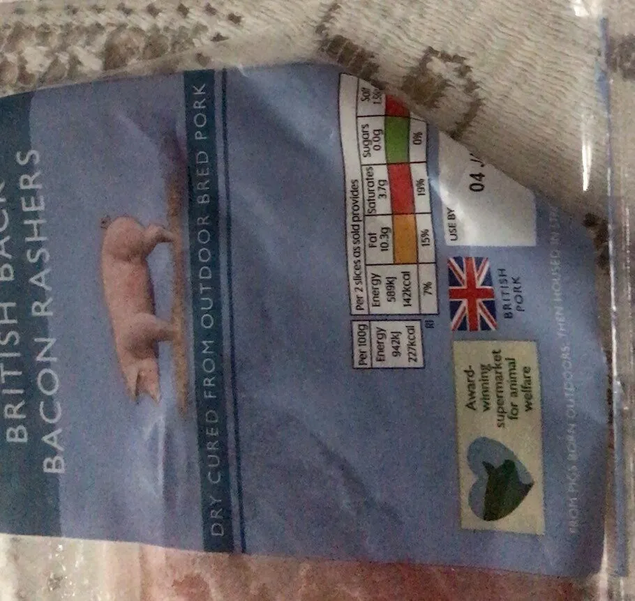 Unsmoked british back bacon rashers