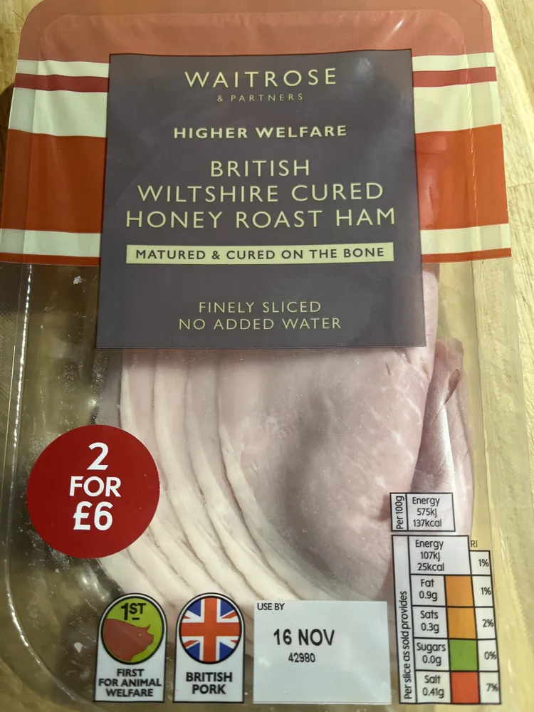 British Wiltshire Cured Honey Roast Ham Finely Sliced