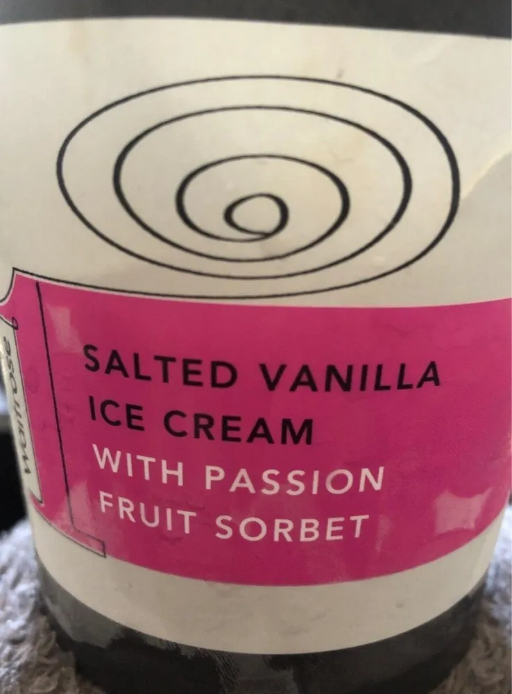 Salted vanilla ice cream with passion fruit sorbet