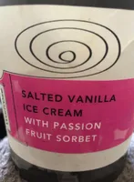 Salted vanilla ice cream with passion fruit sorbet