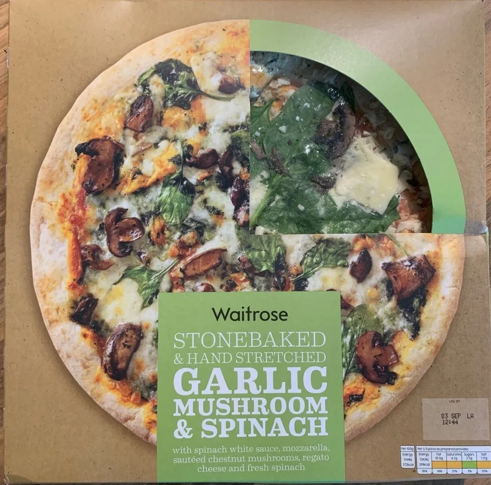 Garlic mushroom & spinach pizza