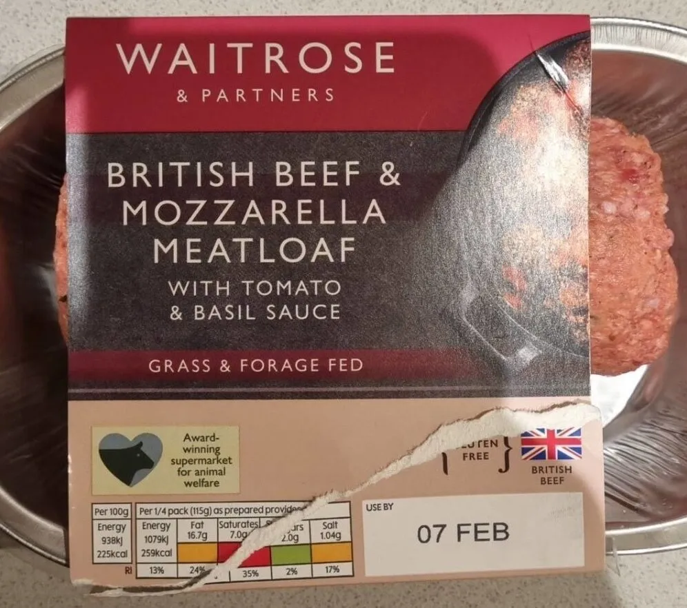 British beef & Mozzarella meatloaf with tomato & basil sauce