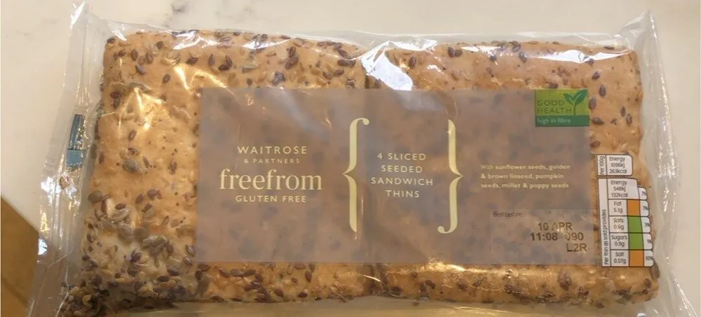Waitrose free from 4 sliced seeded sandwich thins gluten free