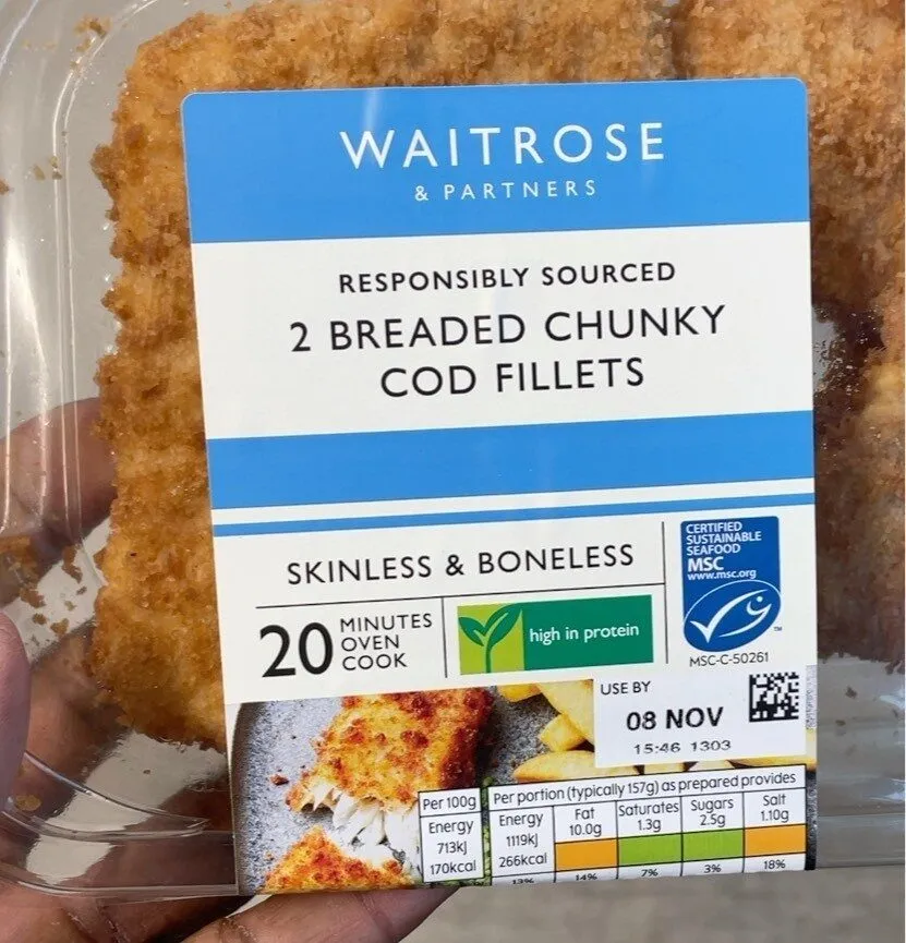 2 breaded chunky cod fillets
