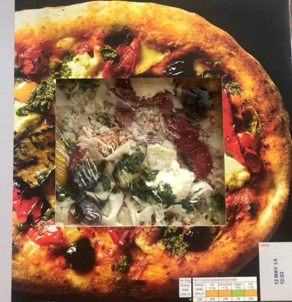 Wood fired roasted vegetable and pesto sourdough pizza
