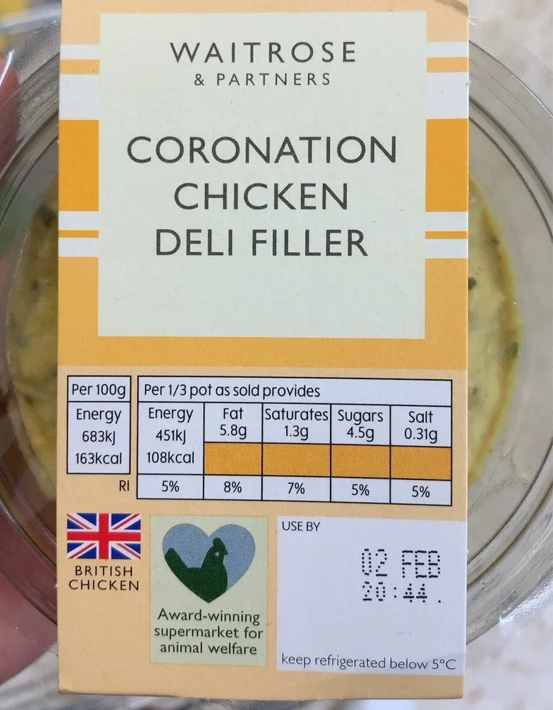 Waitrose Coronation Chicken deli filler