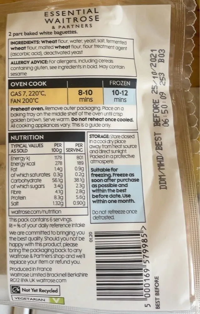 Waitrose bake at home white baguettes
