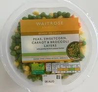 Peas, sweetcorn, carrot, & broccoli layers