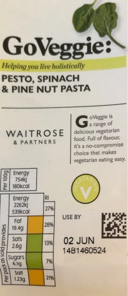 Pesto, spinach & pine nit pasta