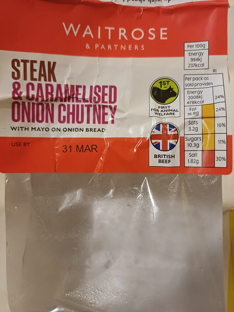 Steak & caramelised onion chutney sandwich