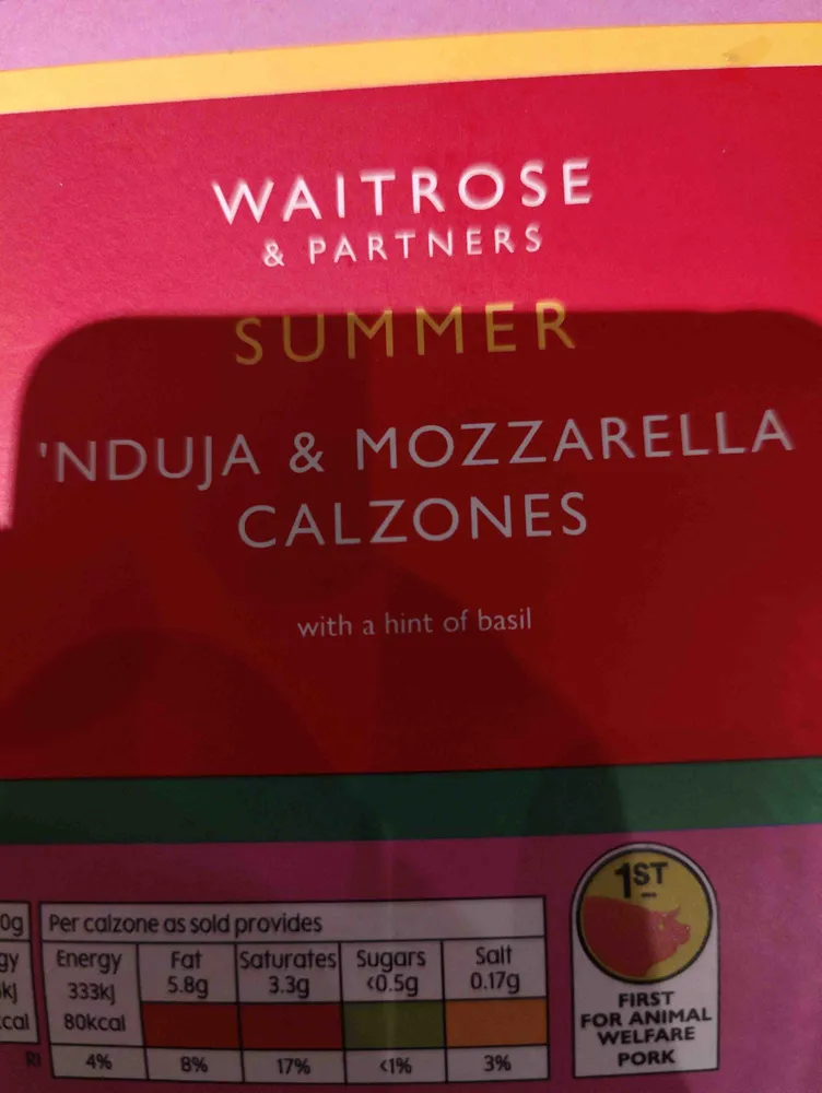 Nduja and mozzarella calzones