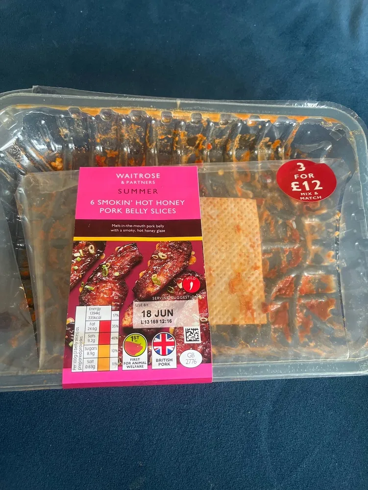 Waitrose 6 Smokin’ Hot honey Pork Belly slices