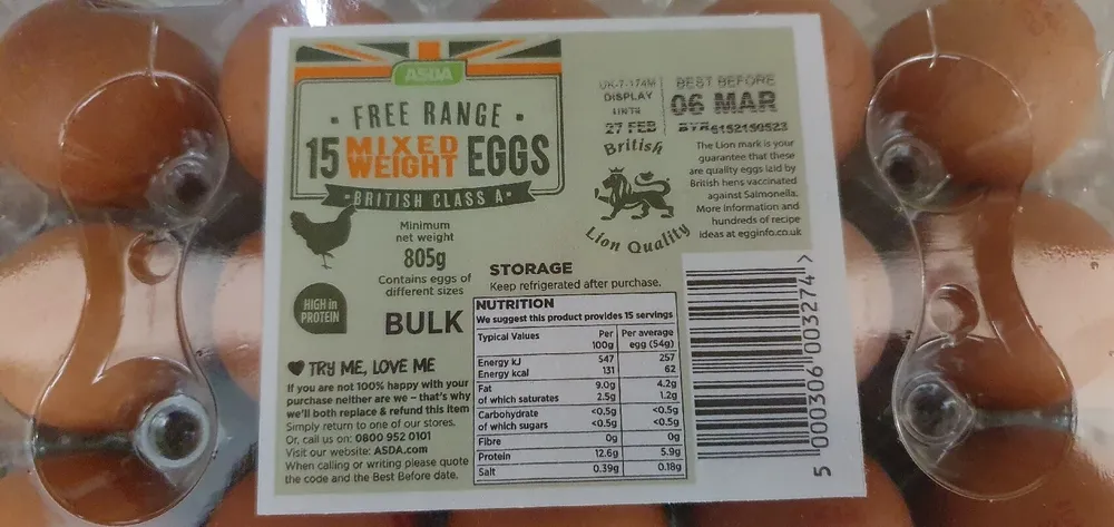 Asda free Range mixed weight Eggs