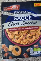 Pasta and sauce caramelised onion and smoky bacon