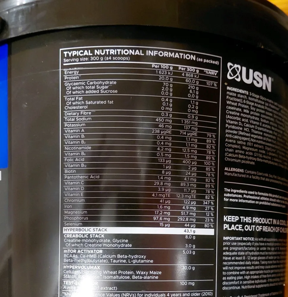 USN Typical Nutritional Information