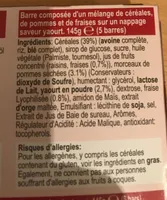 Barre composée d'un mélange de céréales, de pommes et de fraises sur un nappage saveur yaourt