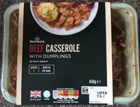 Beef casserole with dumplings in rich gravy
