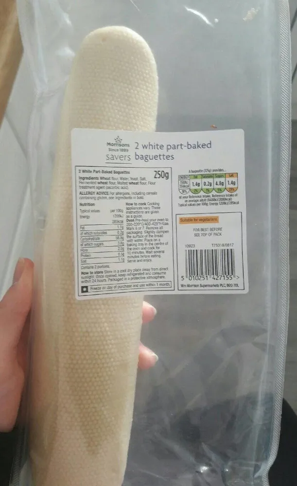 2 white part-baked baguettes