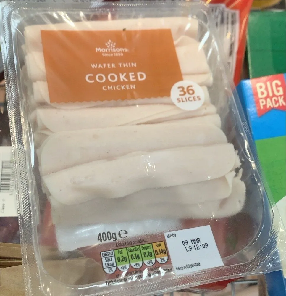 Wafer thin cooked chicken