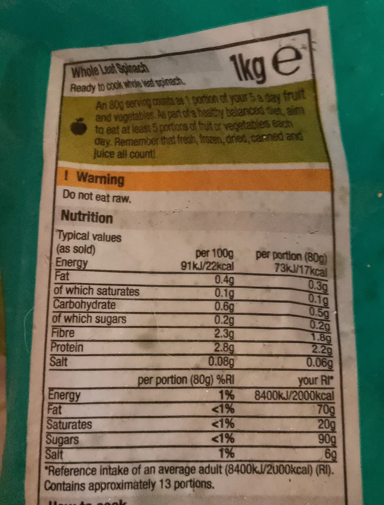 Whole Leaf spinach