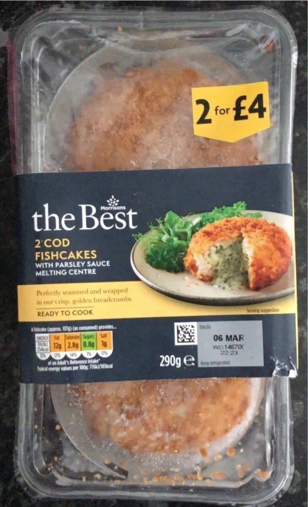 The Best 2 Cod Fishcakes with parsley sauce melting centre