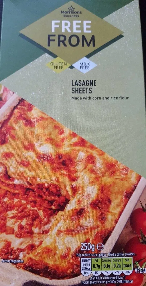 Lasagne free from gluten