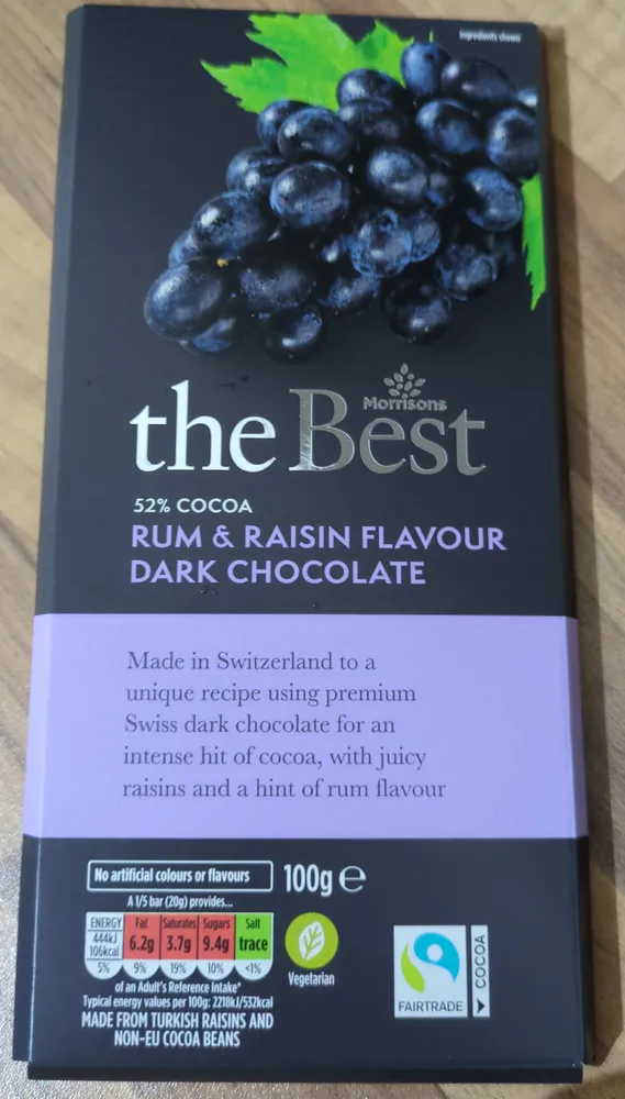 Rum & Raisin Flavour Dark Chocolate