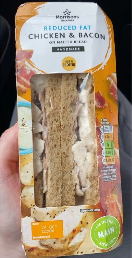 Reduced fat chicken & bacon sandwich