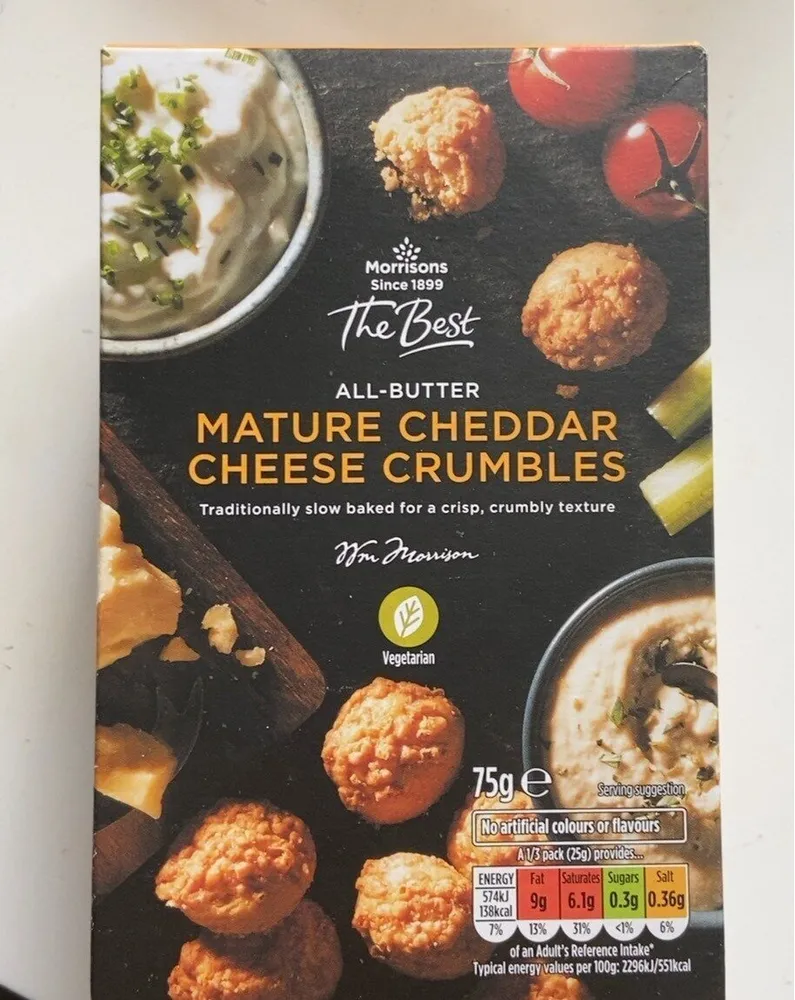 All butter mature cheddar cheese crumbles
