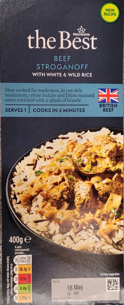 Beef steak stroganoff with white and wild rice
